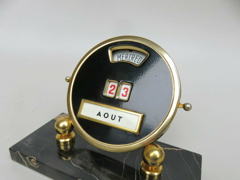 Black And Gilt Eternal Calendar With Marble Base From Mistral, France, 1920s photo buy