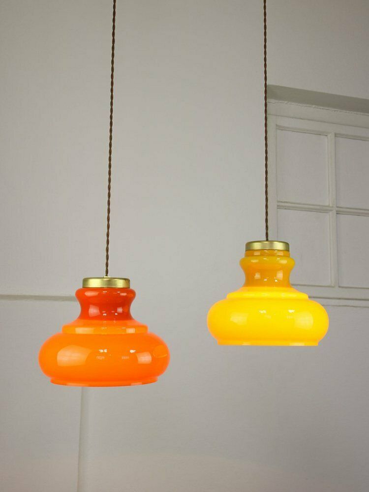 Mid Century Italian Glass And Brass Pendant Lamps, Set Of 2 photo 1419.0