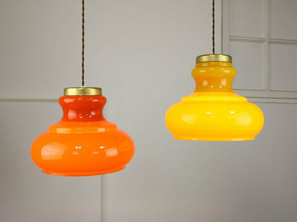 Mid Century Italian Glass And Brass Pendant Lamps, Set Of 2 photo buy