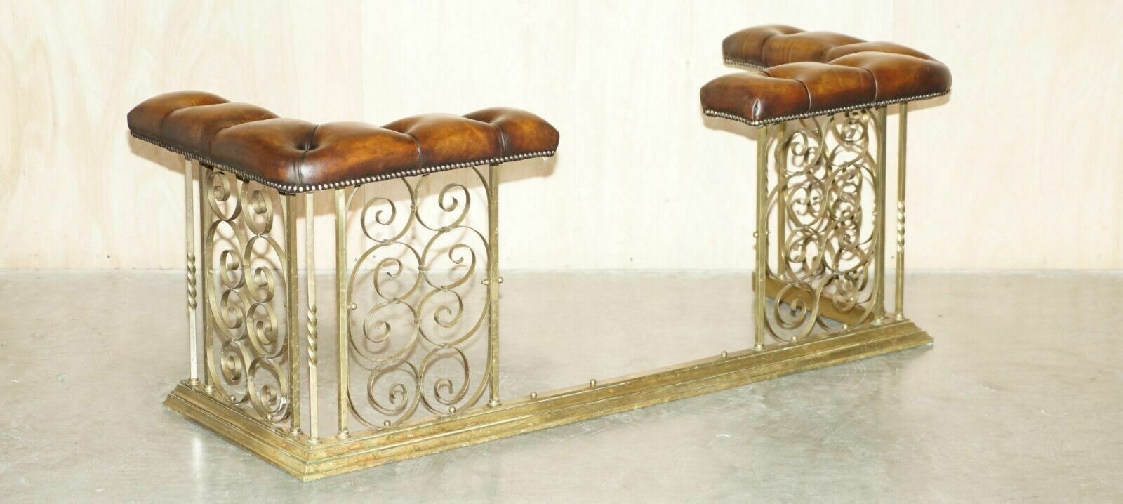 Antique Luxury Fully Restored Club Fender With Brown Leather Chesterfield Seats photo furniture