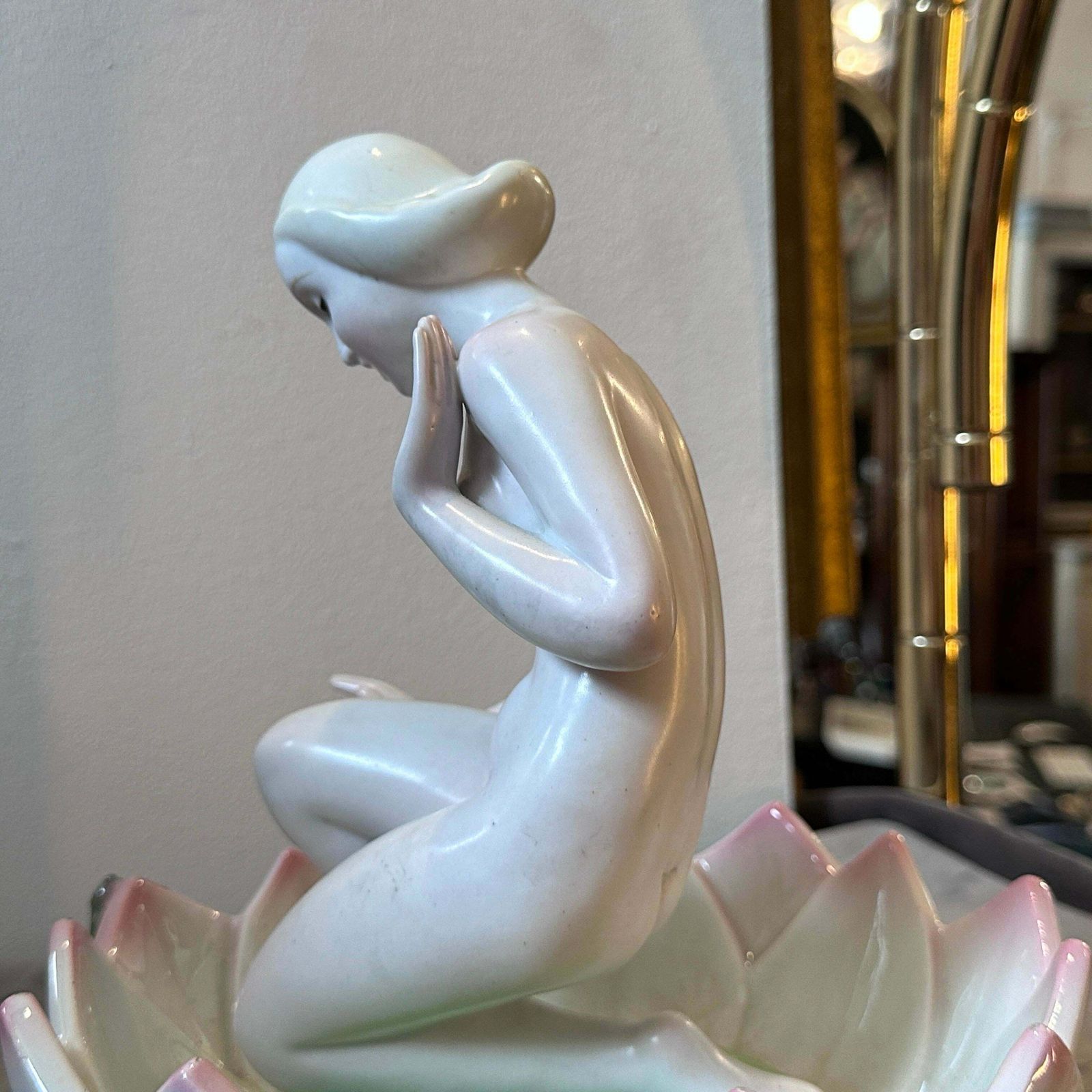 1940s Art Deco Porcelain Figure Of A Woman On A Flower By Giovanni Ronzan photo vintage
