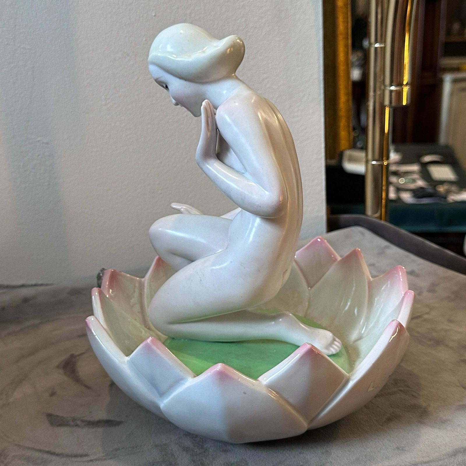 photo furniture 1940s Art Deco Porcelain Figure Of A Woman On A Flower By Giovanni Ronzan