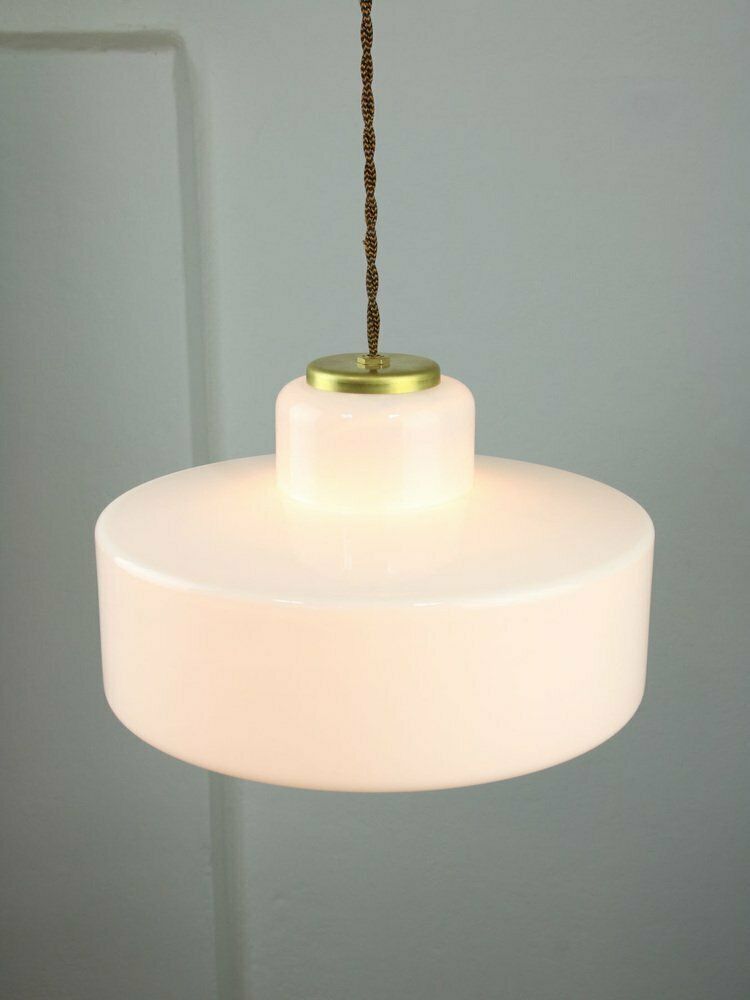 Mid Century Italian White Glass And Brass Pendant Lamp photo vinterior