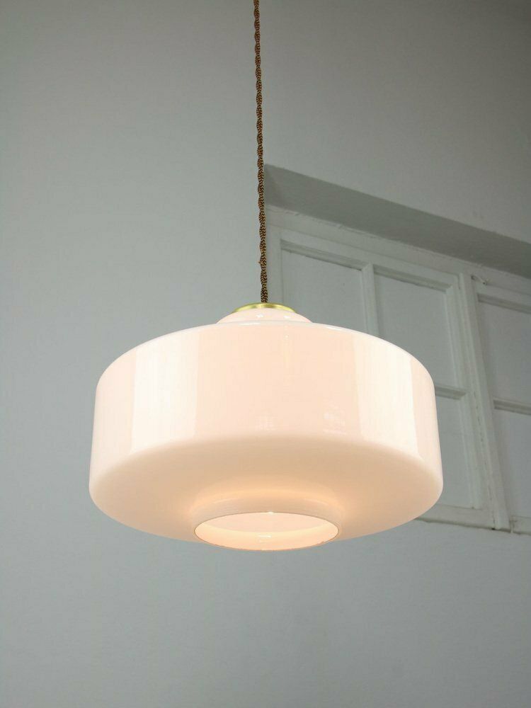 Mid Century Italian White Glass And Brass Pendant Lamp photo buy