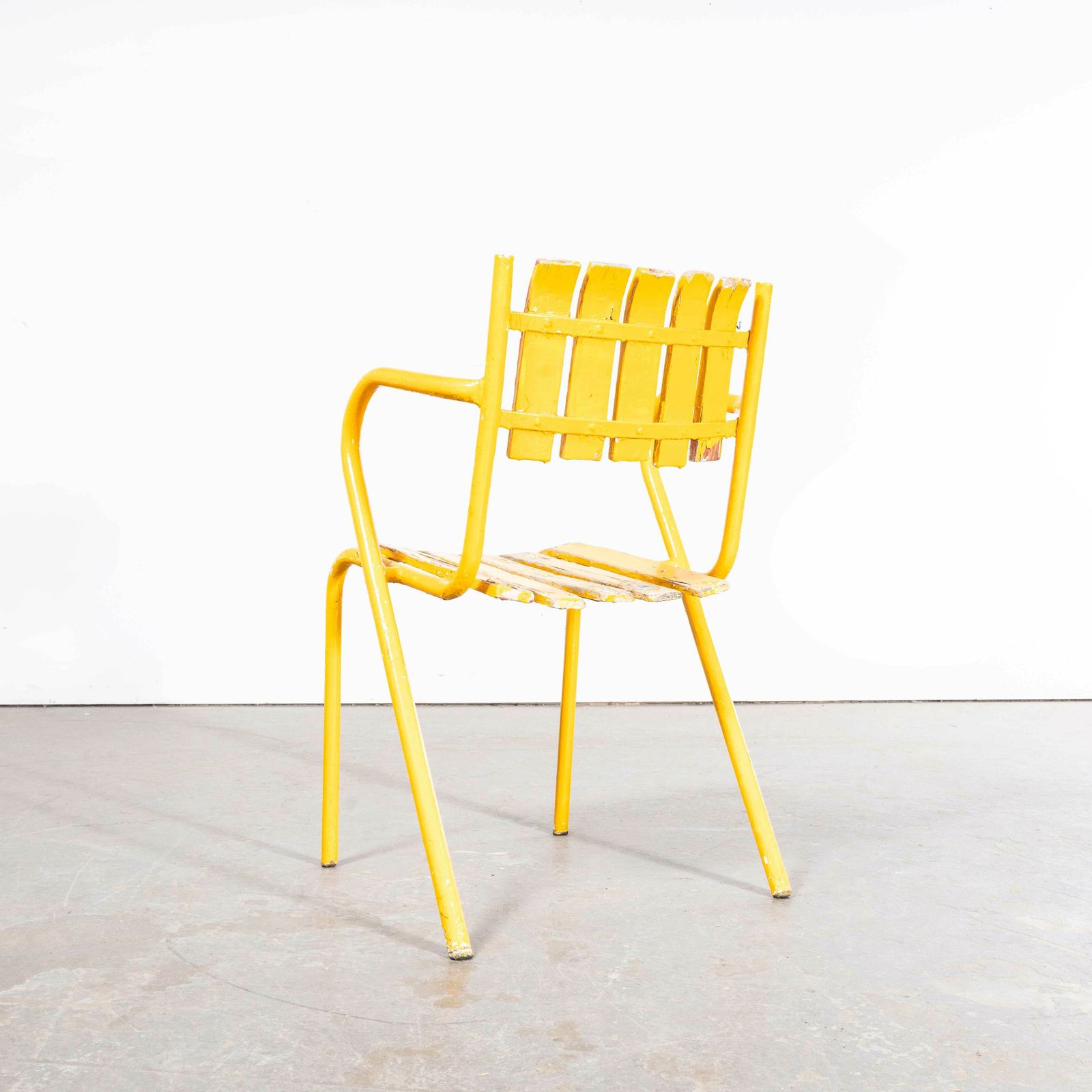 1950’s Original French Outdoor Yellow Slatted Chairs – Various Quantities Available photo for sale