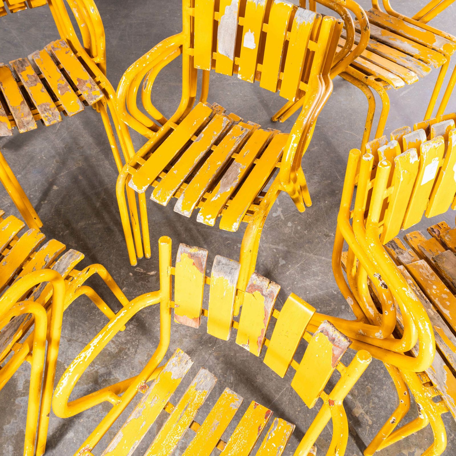 1950’s Original French Outdoor Yellow Slatted Chairs – Various Quantities Available photo vintage