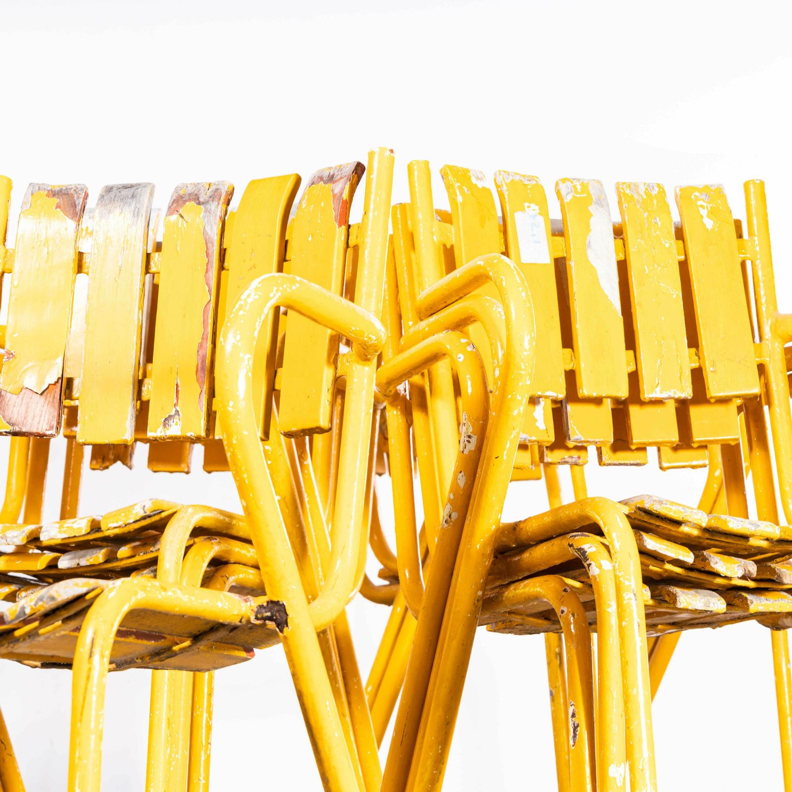 photo furniture 1950’s Original French Outdoor Yellow Slatted Chairs – Various Quantities Available