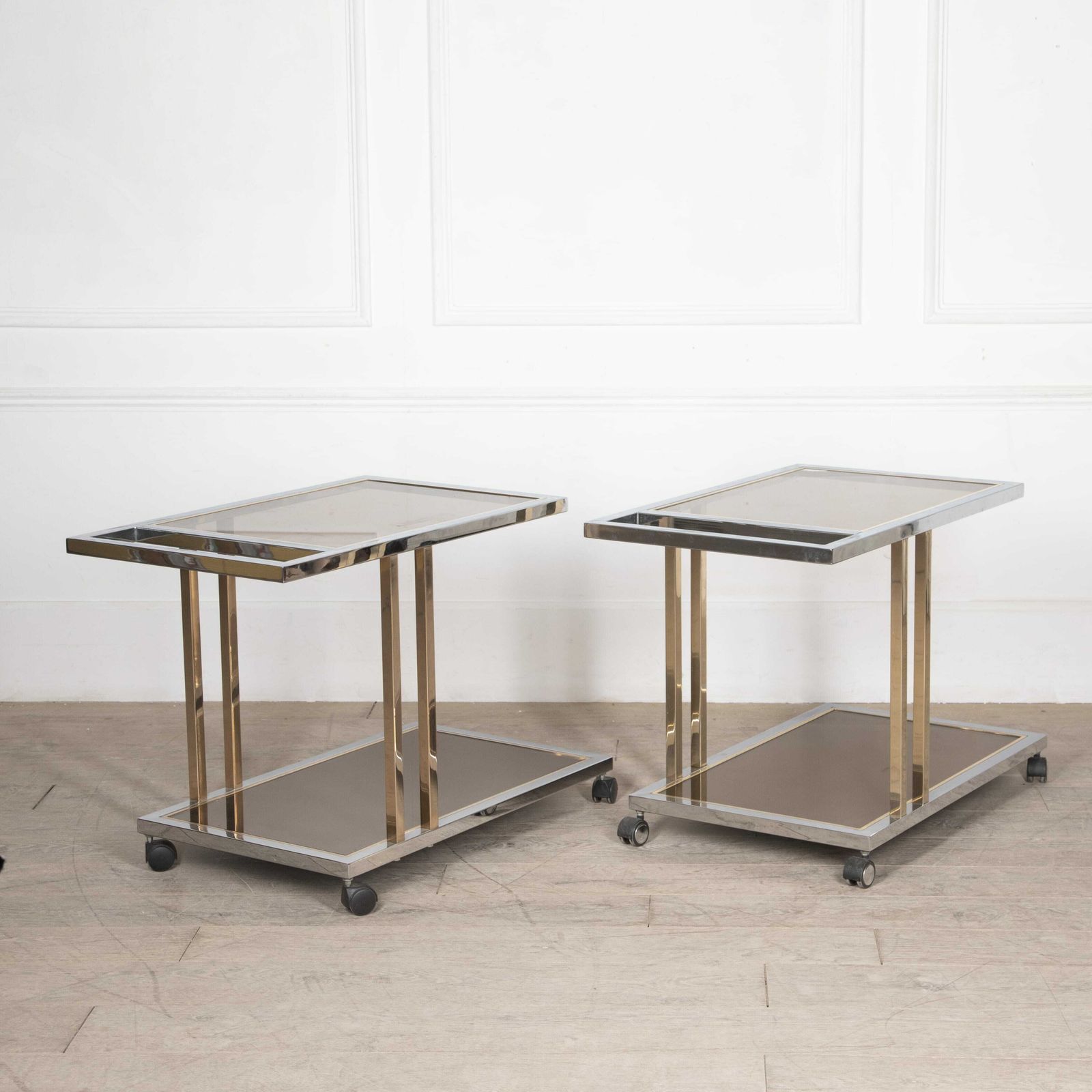 Pair Of Italian Mid Century Brass & Chrome Desert Trolleys By Willy Rizzo photo Furniture