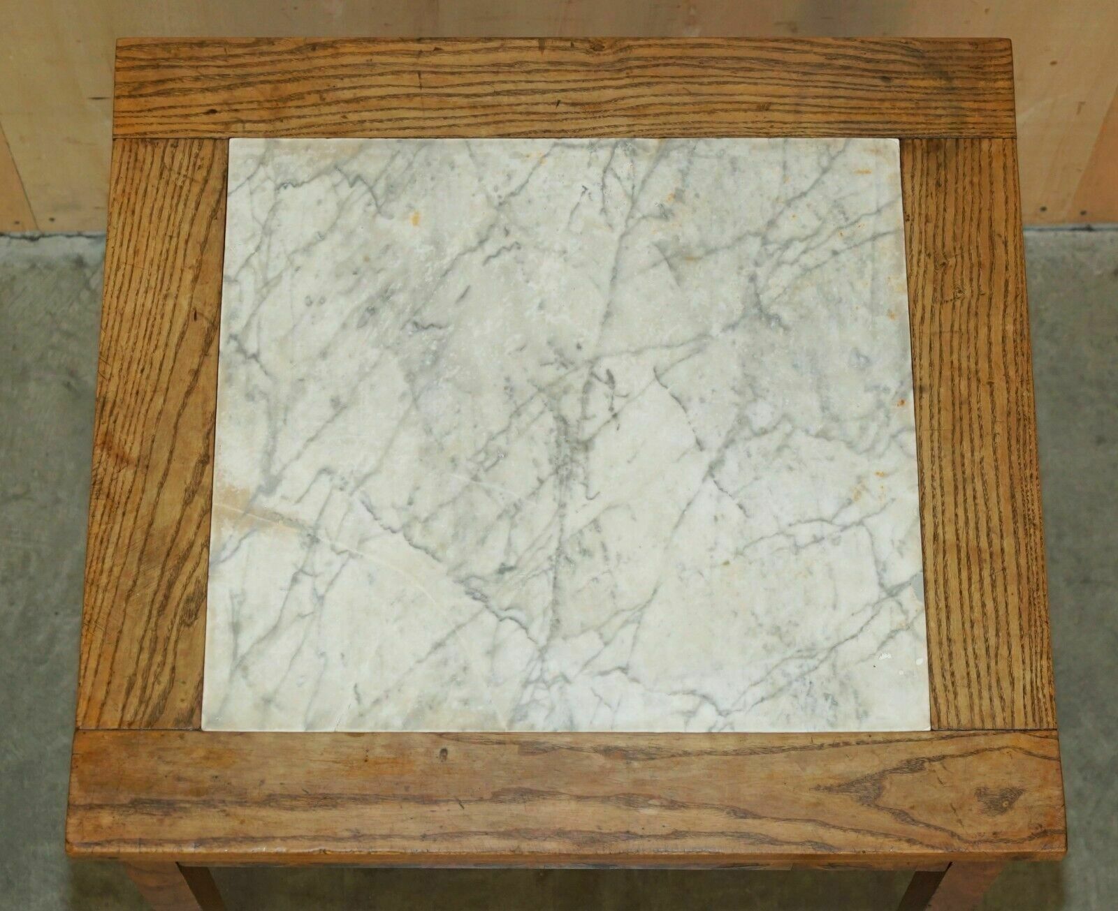 2950.0 Super Rare Antique Laburnum Oyster Wood Marble Topped Food Preparation Table photo