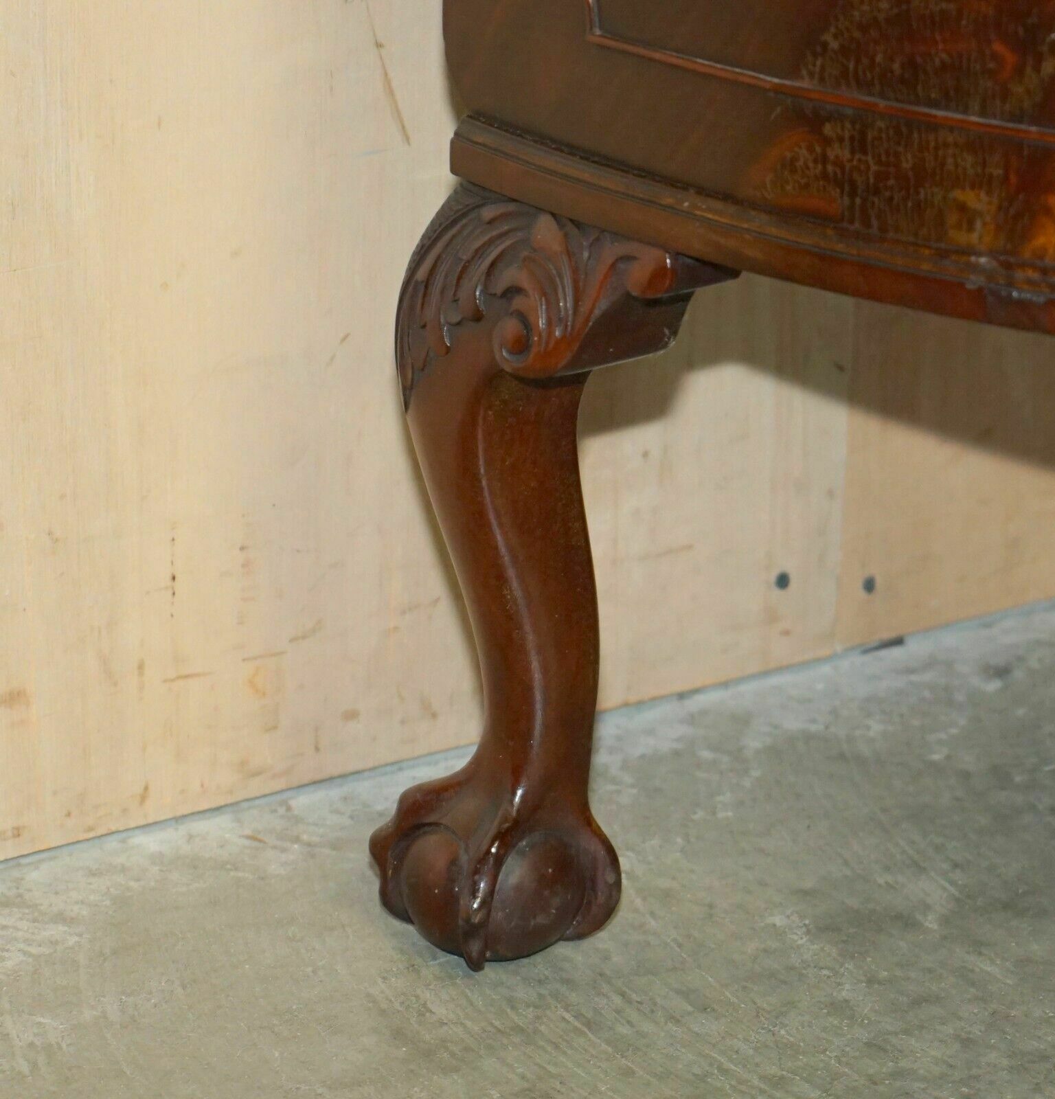 Furniture Fully Restored Antique Flamed Mahogany Claw & Ball Foot Demi Lune Sideboard photo