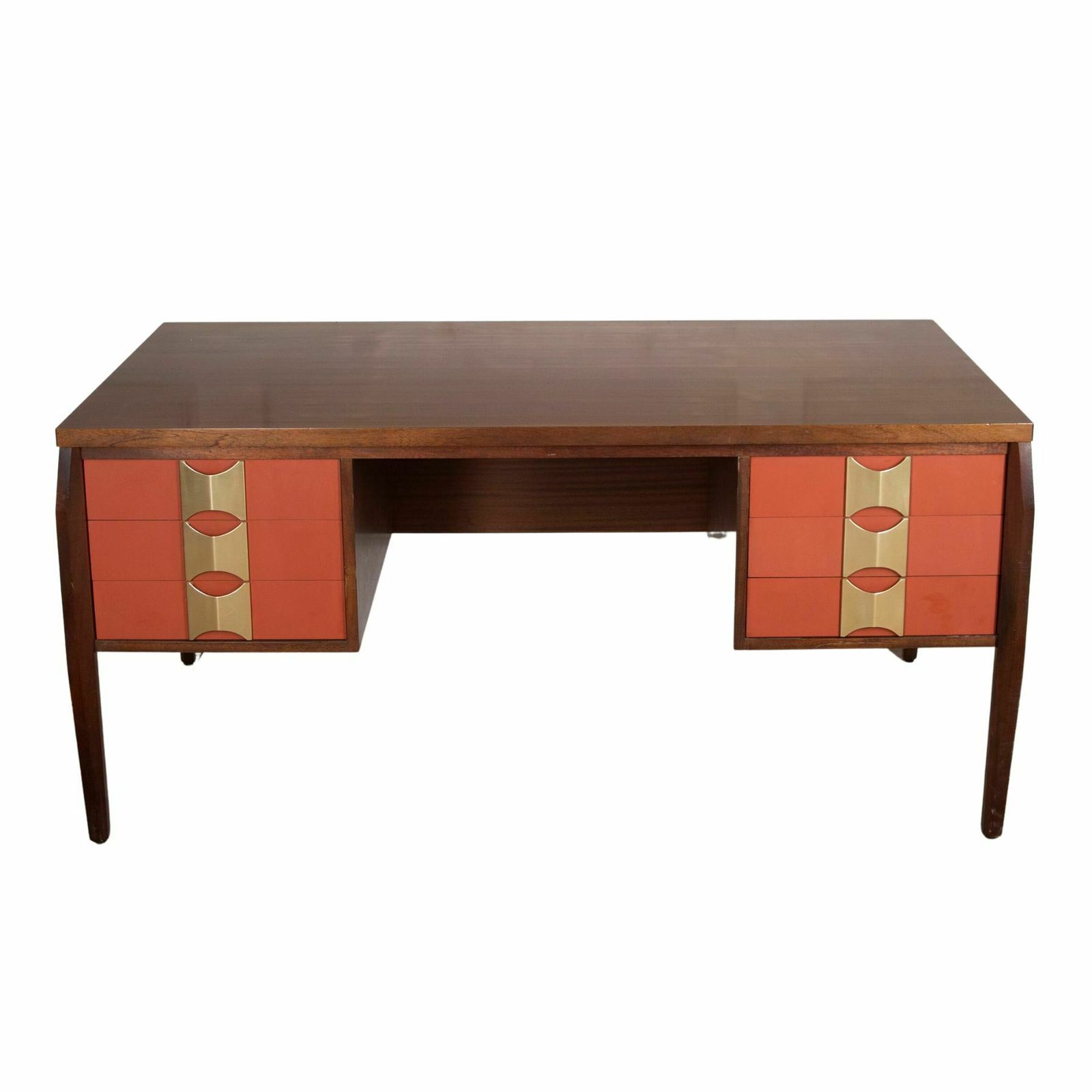 Italian Mid Century Modern Desk With Brass Handles