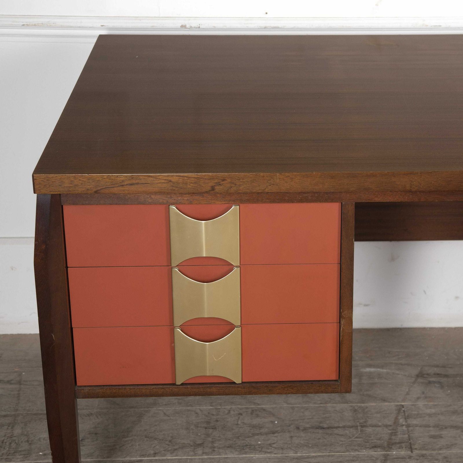 Italian Mid Century Modern Desk With Brass Handles photo 3500.0
