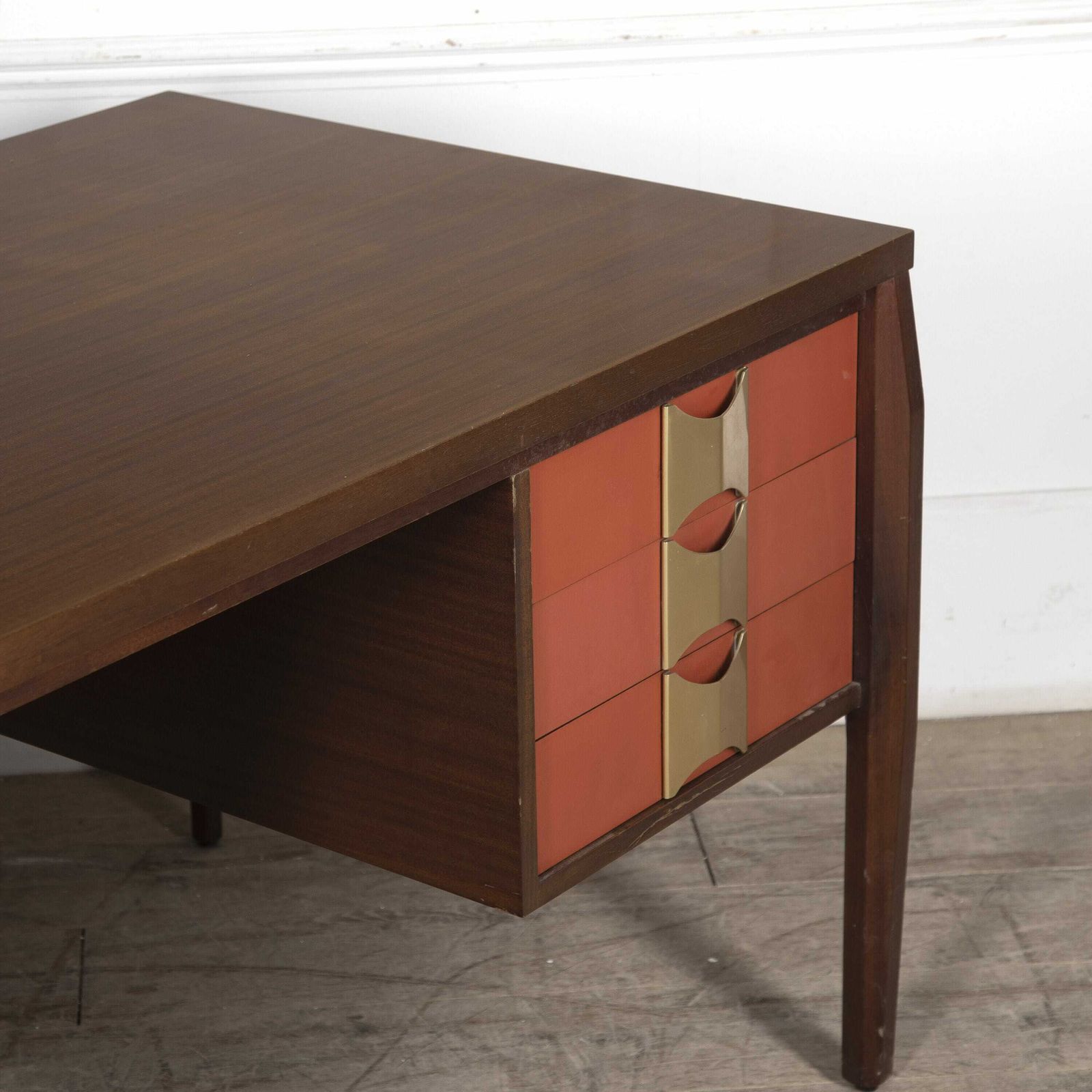 photo furniture Italian Mid Century Modern Desk With Brass Handles