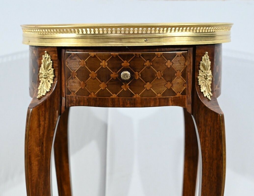Small Living Room Table In Rosewood And Mahogany, Louis XV/Louis XVI Style, Early 20th Century photo vintage