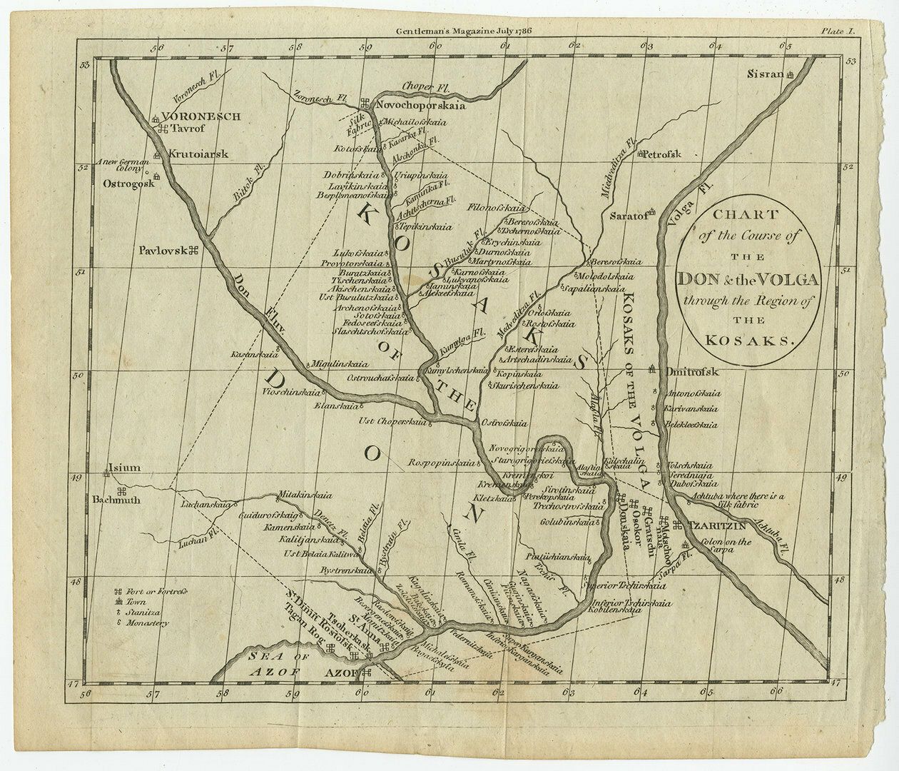 Antique Map Of The Course Of The Don & Voga Rivers