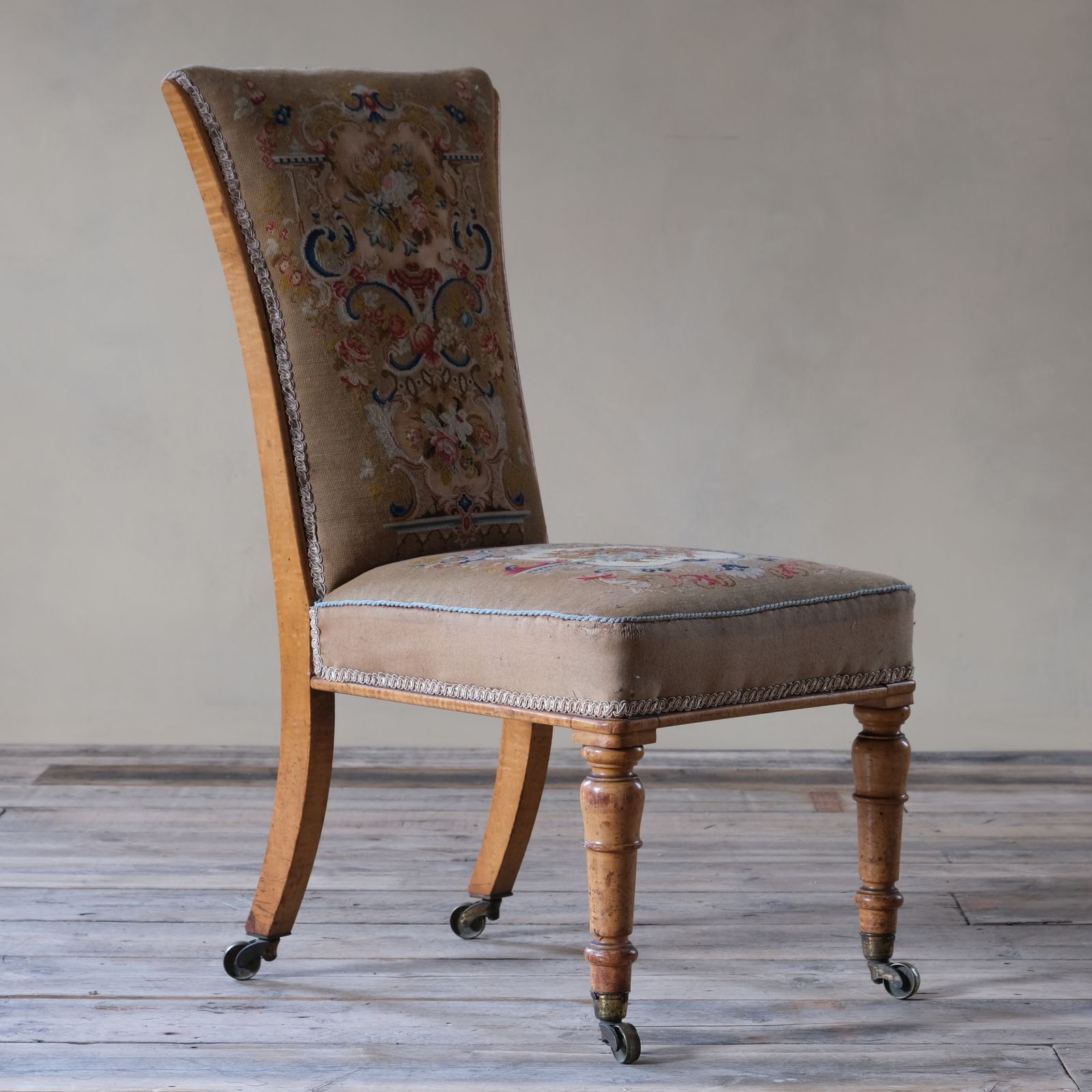 19th Century Satin Birch Side Chair In Tapestry Fabric photo furniture