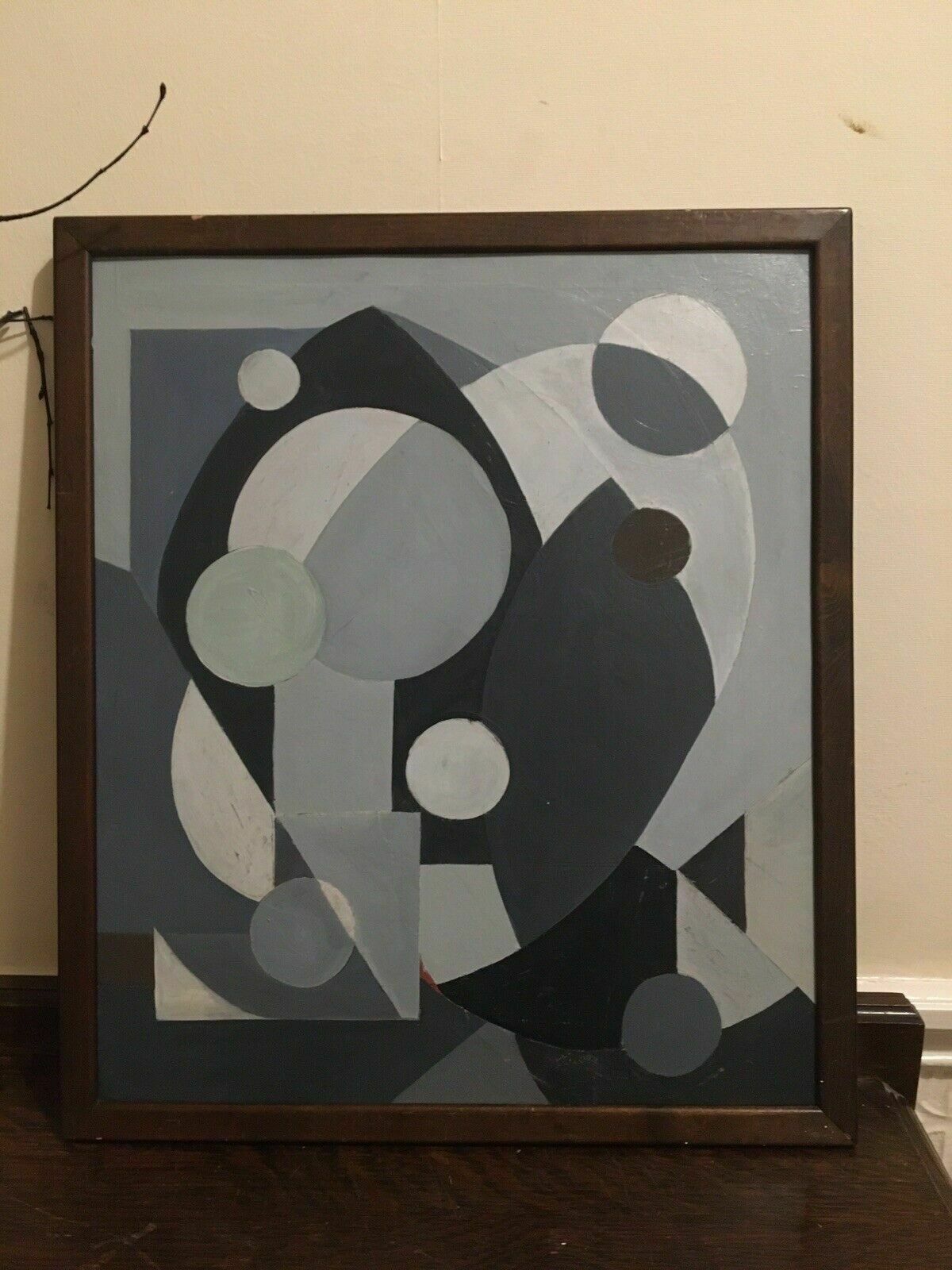 Abstract Mid Century Oil Painting Cubist Geometric Modernist 1970s