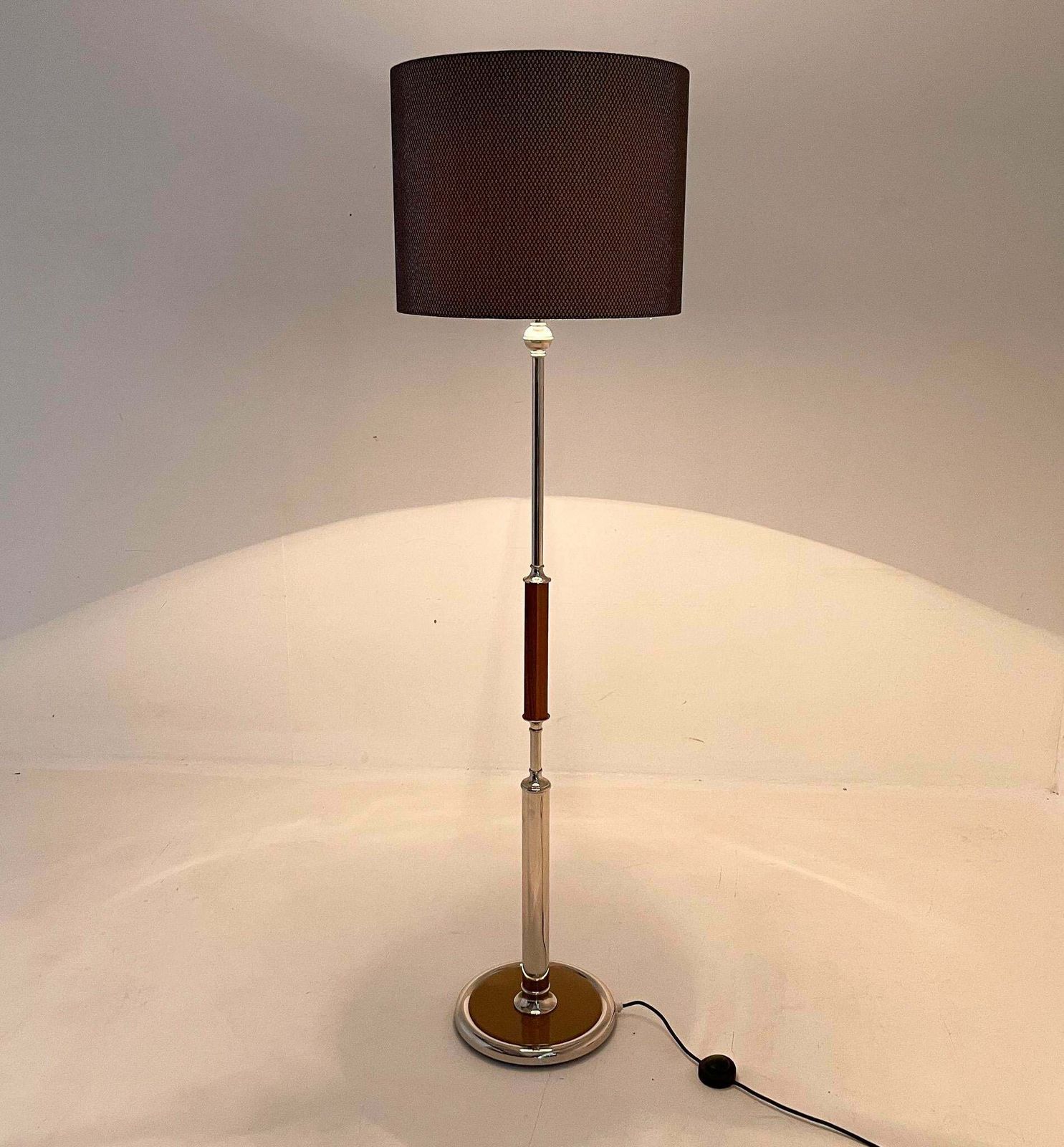 Lighting 1950s Chrome & Wood Floor Lamp, Czechoslovakia, Restored photo