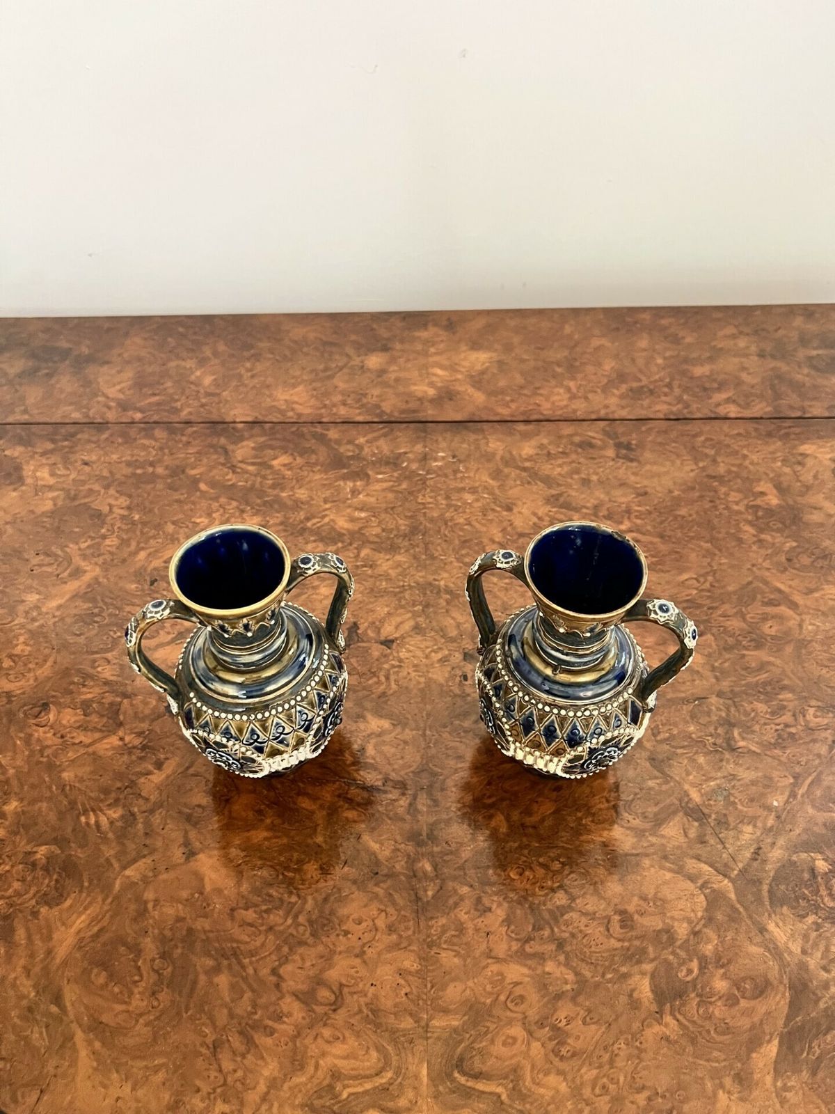 Fine Quality Pair Of Antique Doulton Lambeth Small Vases photo vinterior