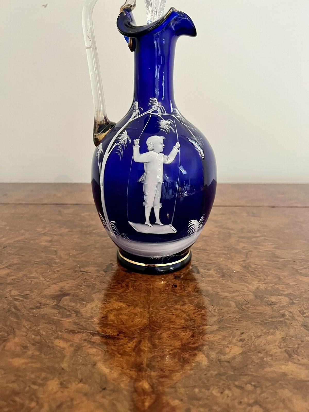Stunning Quality Antique Mary Gregory Blue Glass Decanter photo vinterior
