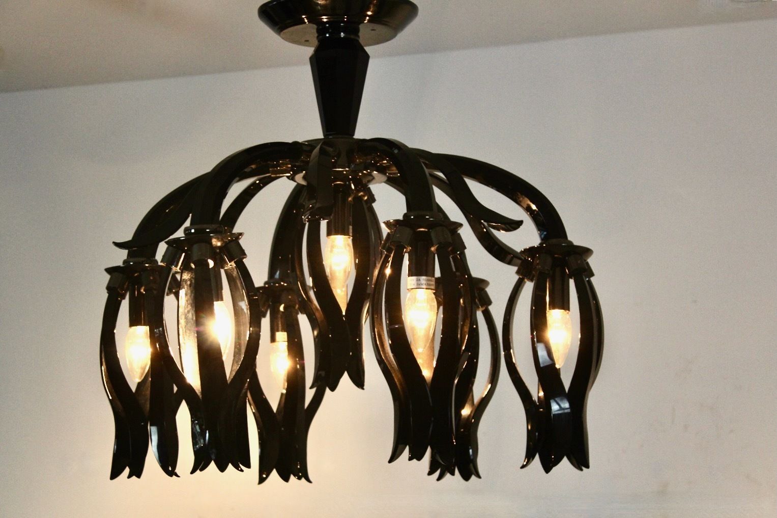 Italian Black Glass Chandelier By Barovier & Toso photo vinterior