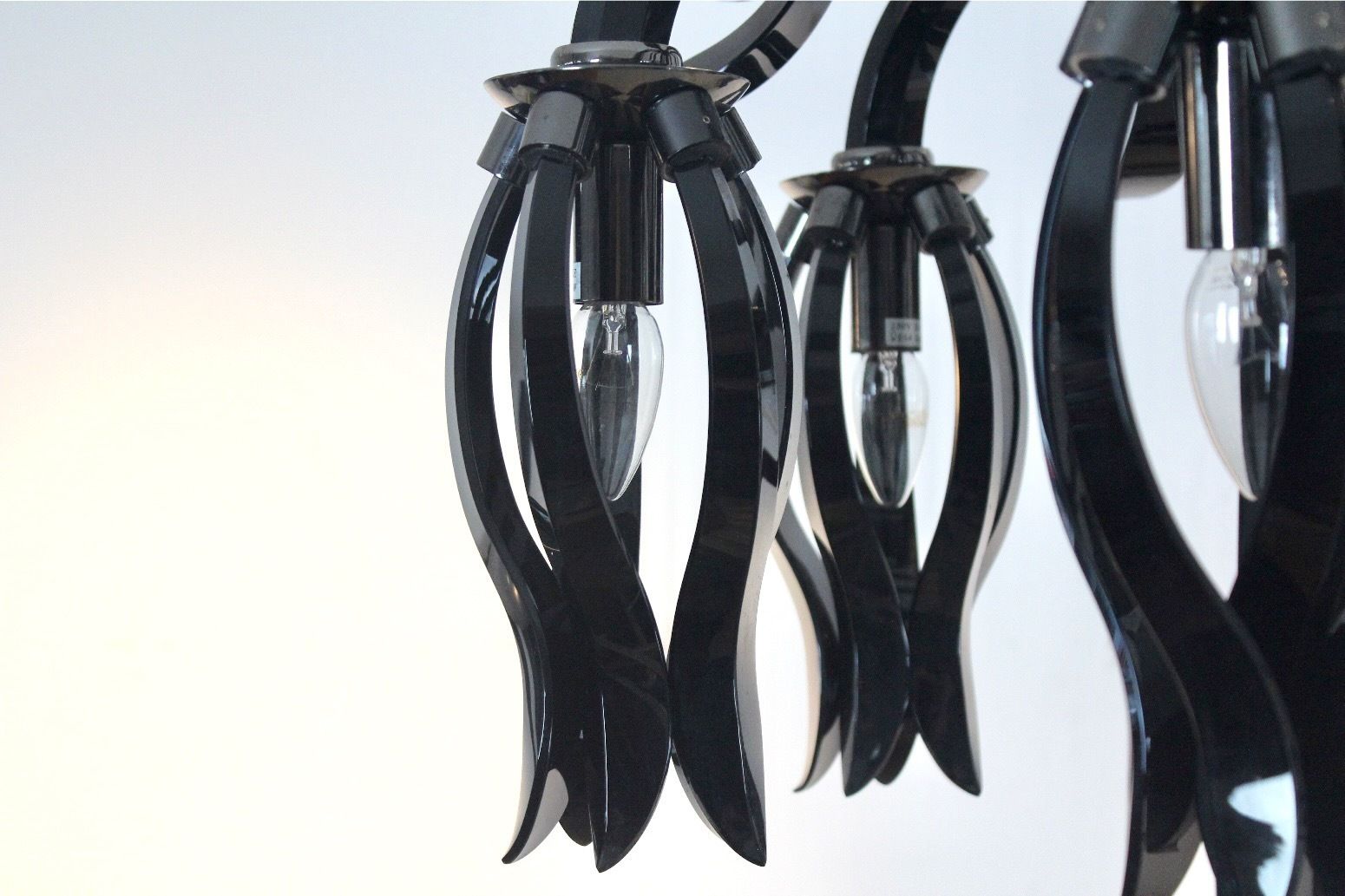 photo for sale Italian Black Glass Chandelier By Barovier & Toso