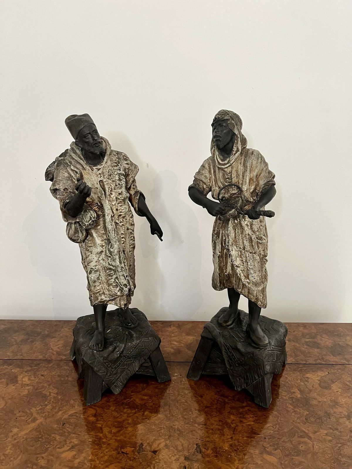 Unusual Pair Of Antique Spelter Figures photo for sale