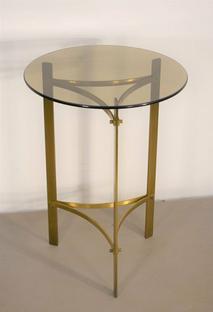Italian Round Coffee Table, Brass And Smoked Glass, 1960s photo furniture