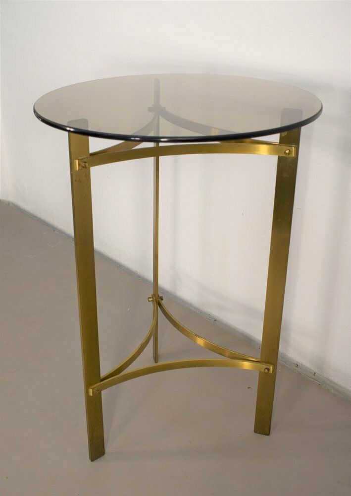 Italian Round Coffee Table, Brass And Smoked Glass, 1960s