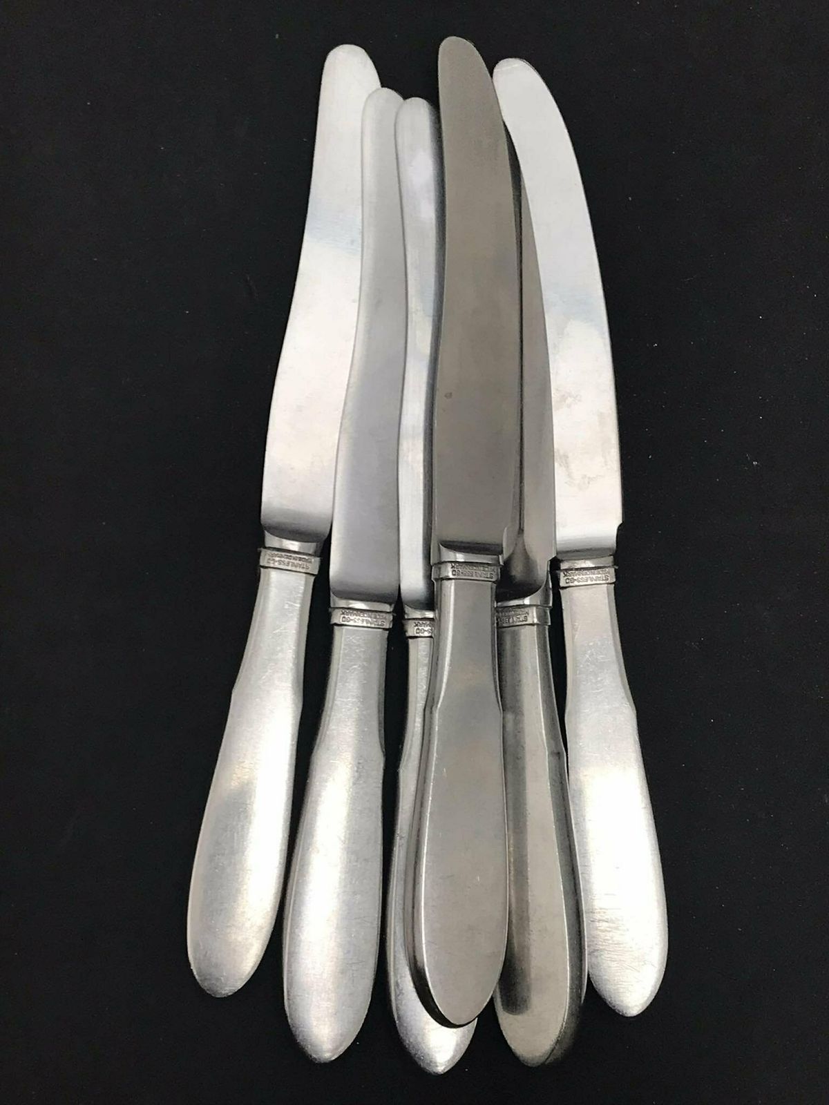 photo for sale Mitra Georg Jensen Gundorph Albertus Set Van 6 Fruitmessen In Roestvrij Staal, Jaren 1940 Vervangend Deens Bestek Scandinavisch Flatware