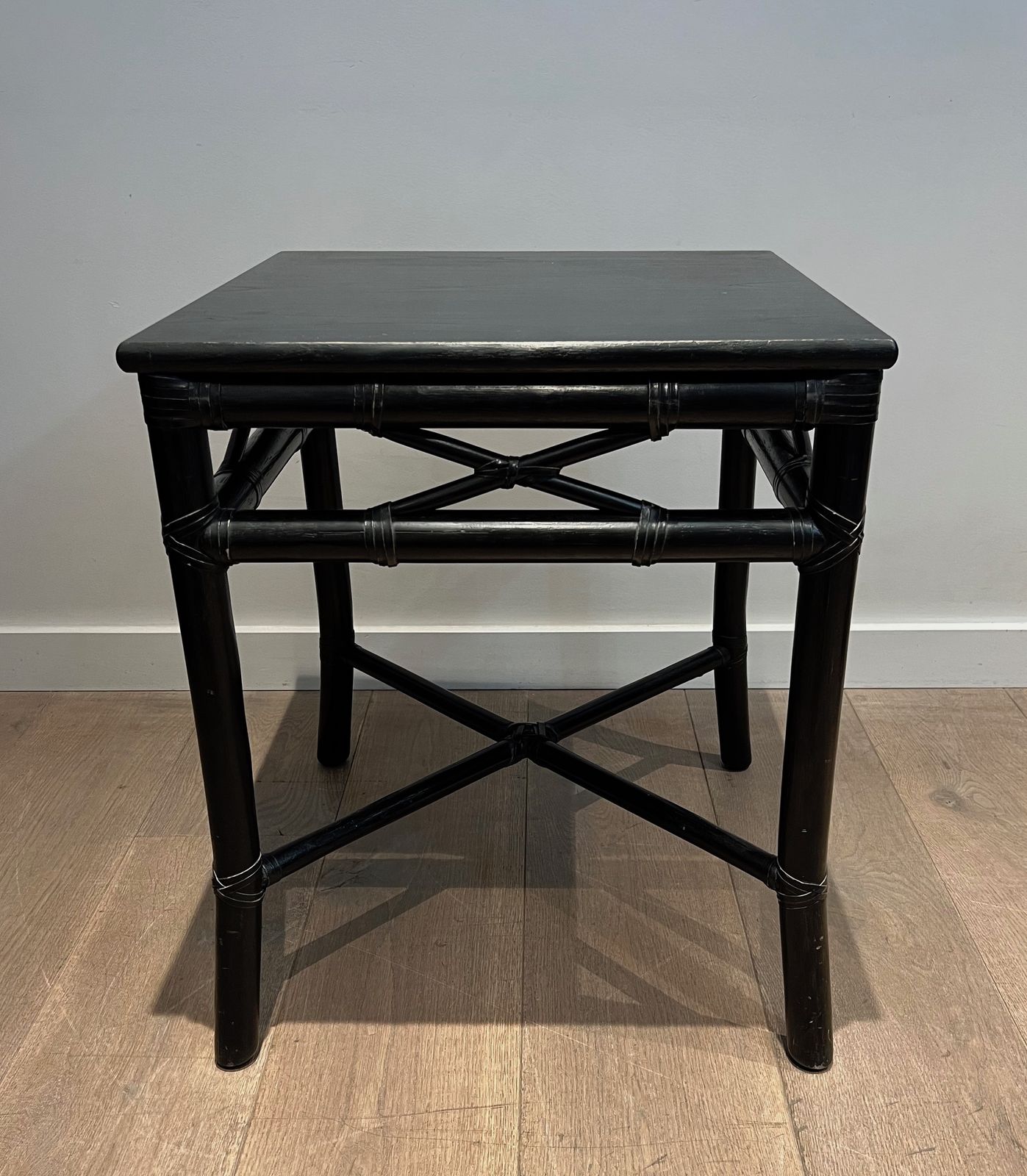Pair Of Black Lacquered Faux Bamboo Side Tables photo Furniture