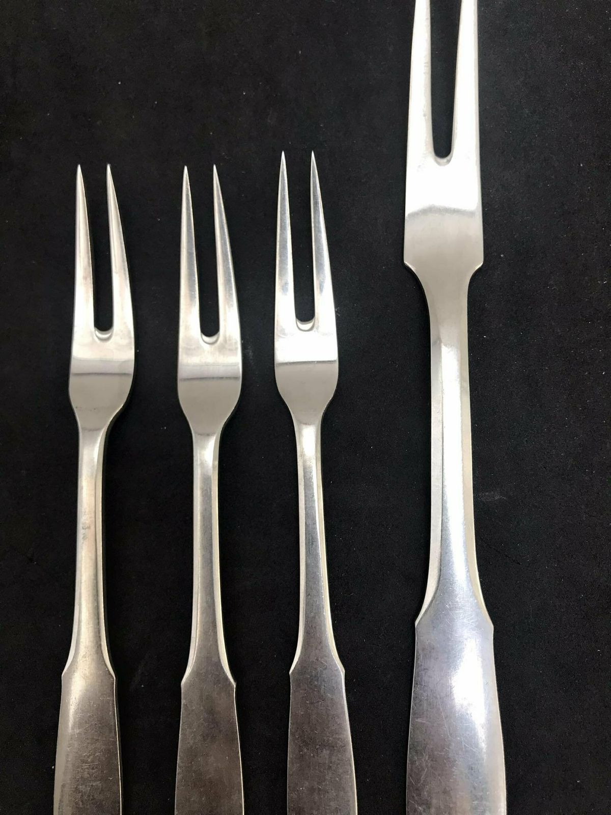 Mitra Georg Jensen Gundorph Albertus Set 4 Cold Meat Forks Stainless Steel, 1940s Replacement Forks Danish Cutlery Scandinavian Flatware photo Home Decor
