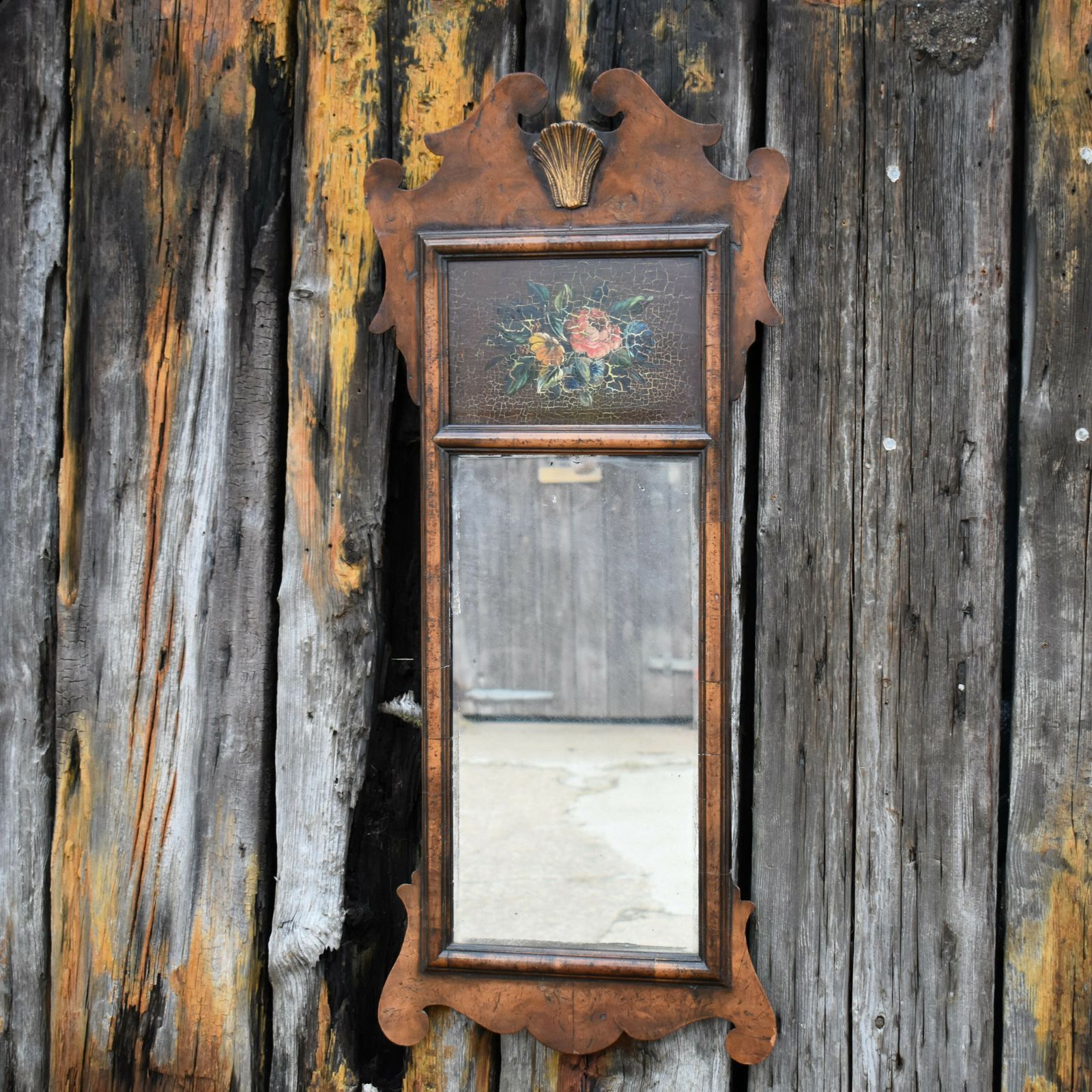 Antique Stunning Regency Hand Painted Flowers Georgian Walnut Fretwork Mirror photo furniture