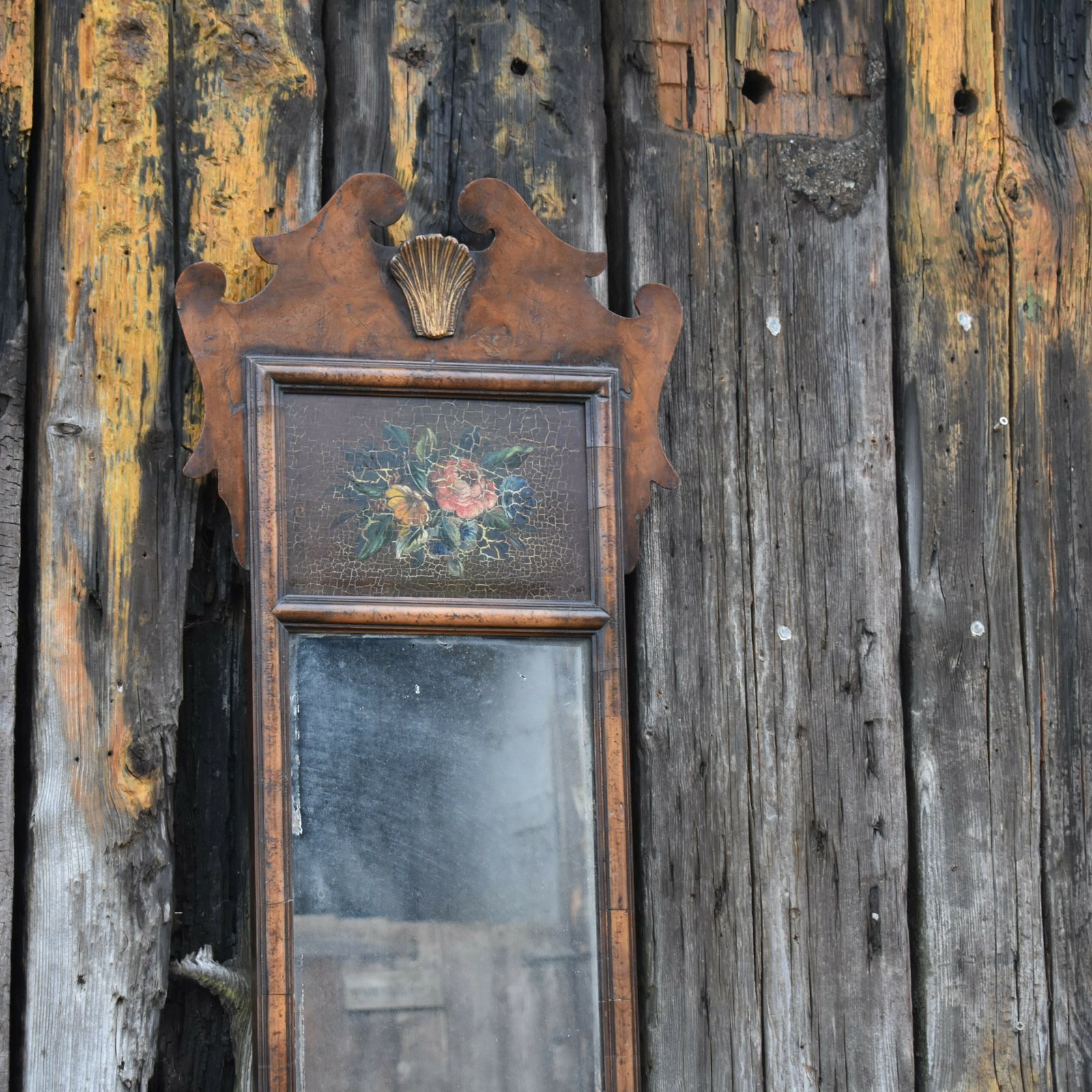 Antique Stunning Regency Hand Painted Flowers Georgian Walnut Fretwork Mirror photo buy