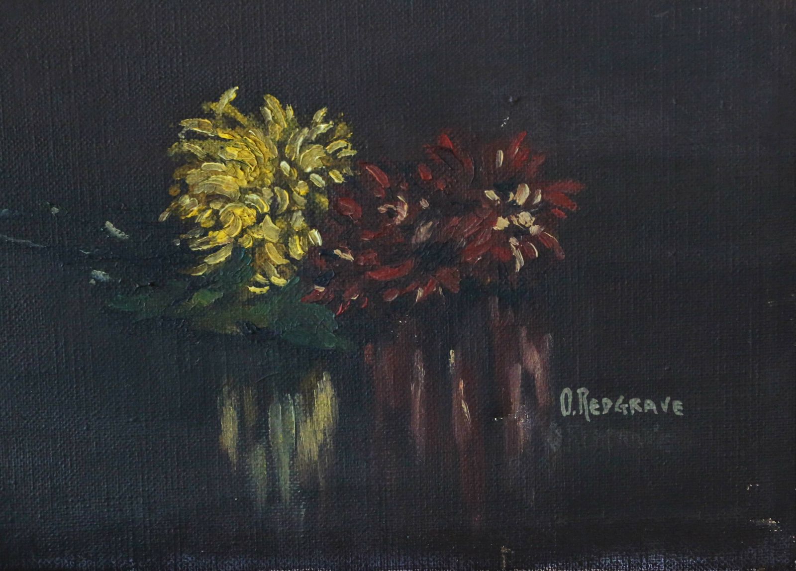 Large Oil On Canvas Painting Artwork By O. Redgrave Still Life With Genie photo for sale