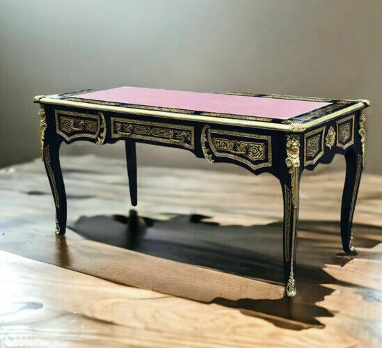 Furniture French Empire Style Boulle Desk With Brass Decoration. photo