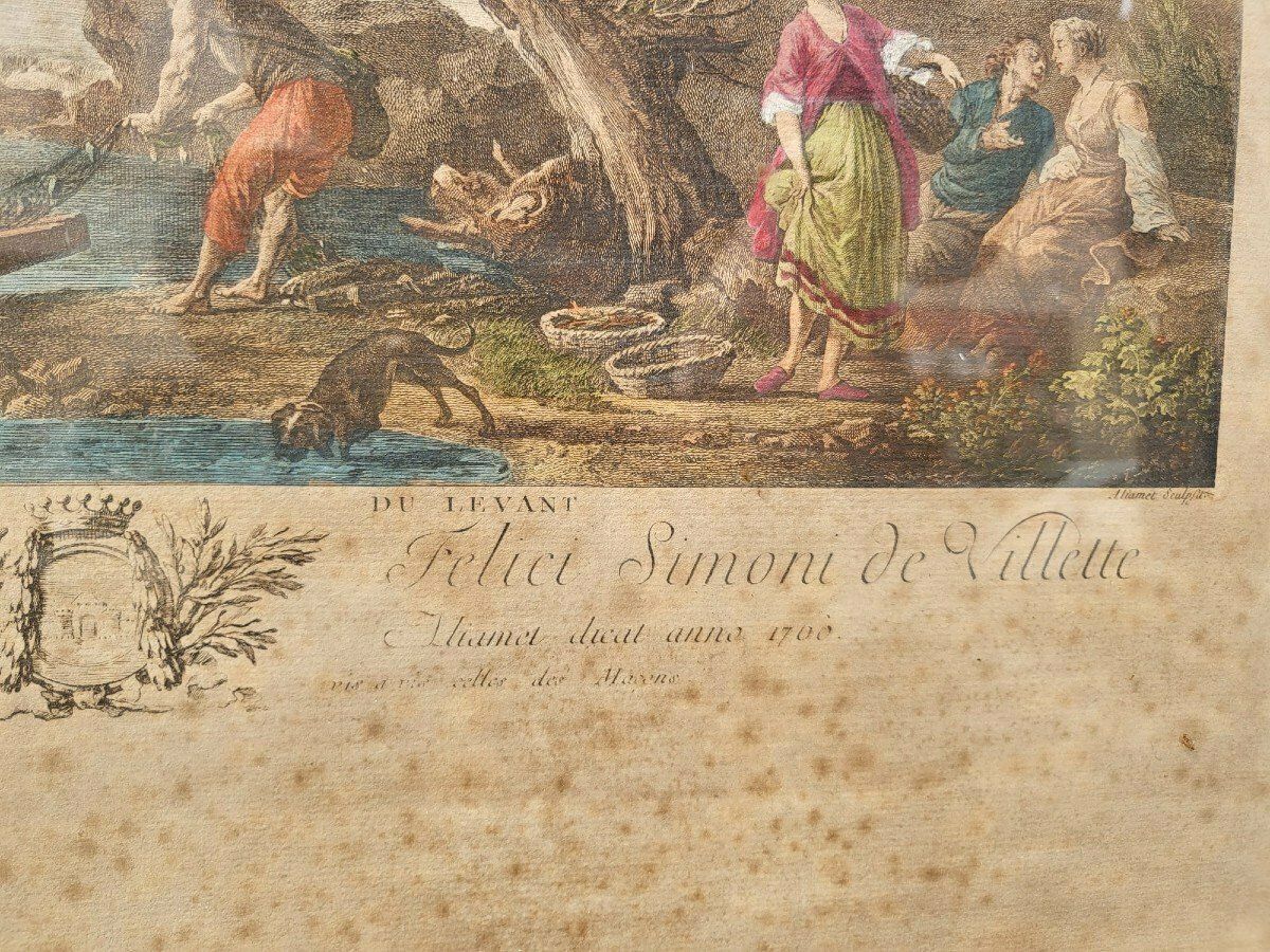 Suite Of 4 Framed Engravings, Fishing, Xixth Century photo vintage