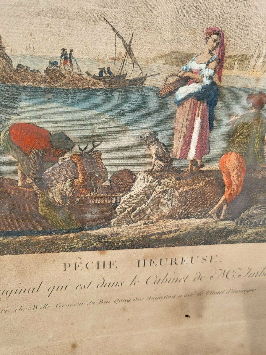 Art Suite Of 4 Framed Engravings, Fishing, Xixth Century photo