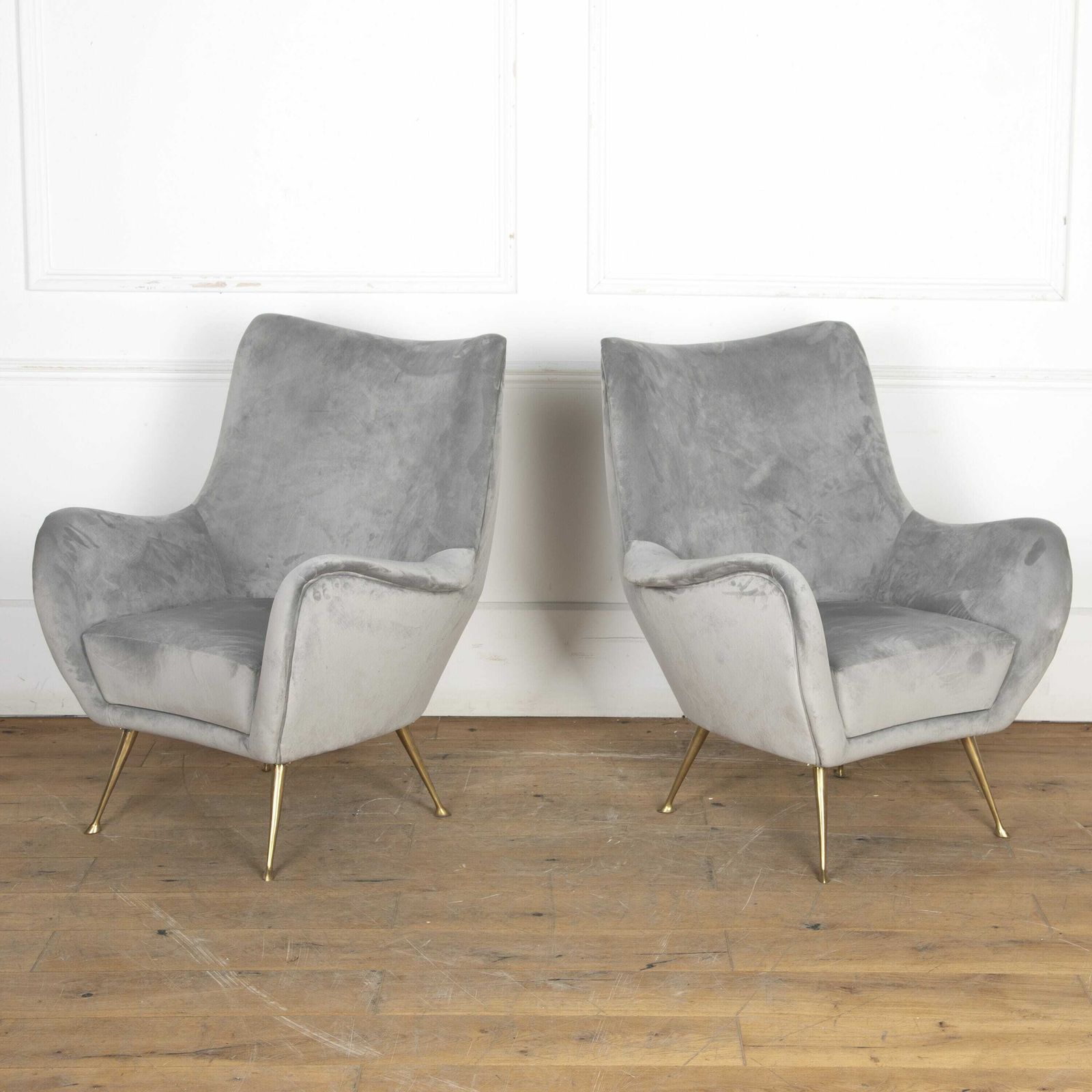 Pair Of Mid Century Modern Grey Velvet Armchairs photo furniture