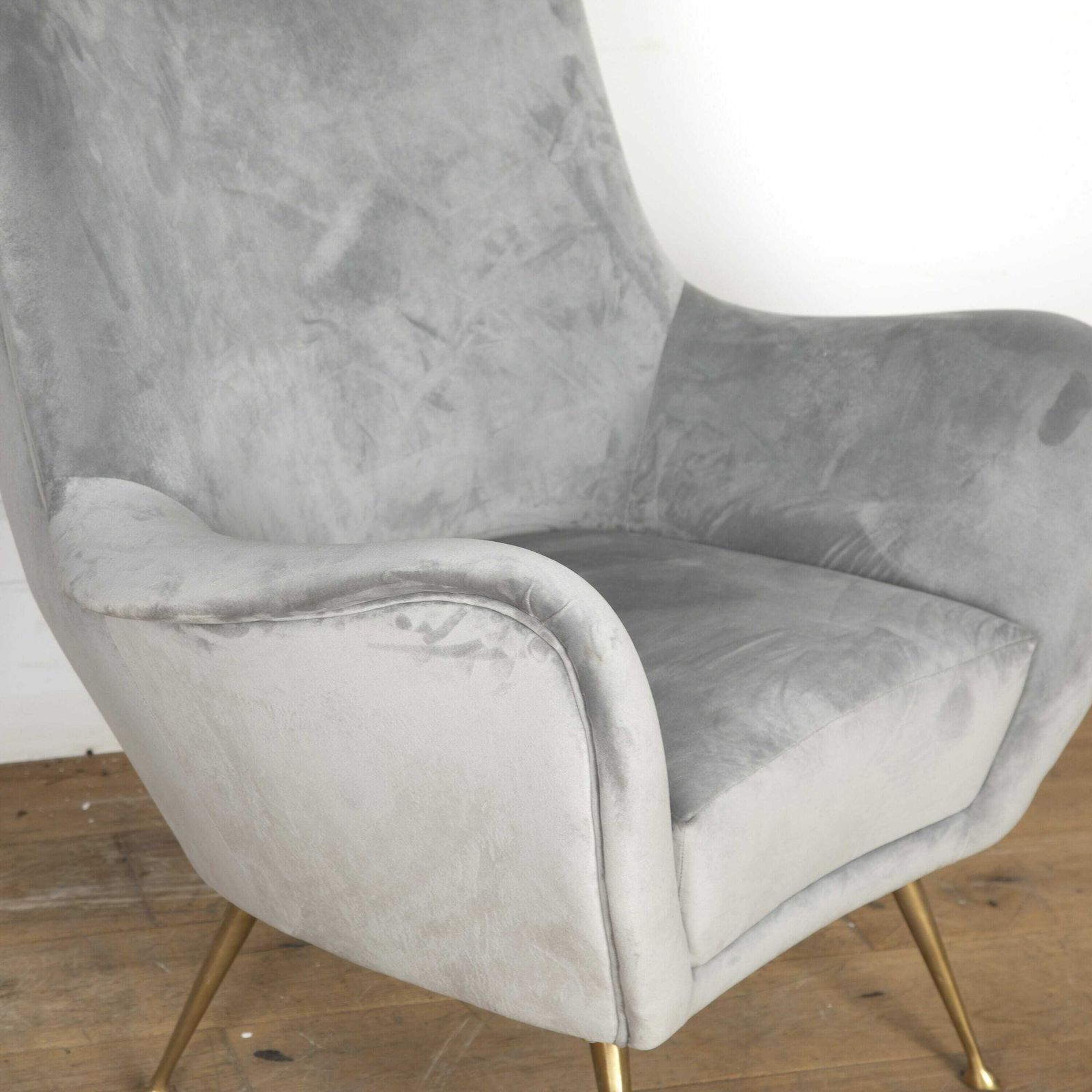 Pair Of Mid Century Modern Grey Velvet Armchairs photo 3300.0