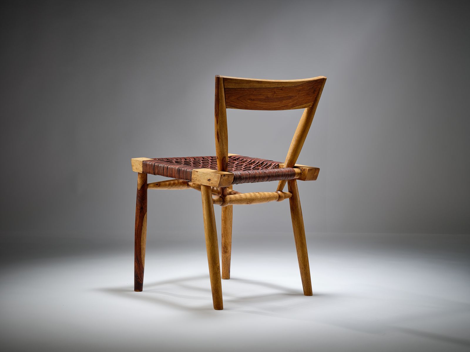 photo buy Delightful Danish Mid Century Style Leather Strung African Hardwood Framed Chair, Denmark Circa 1980's