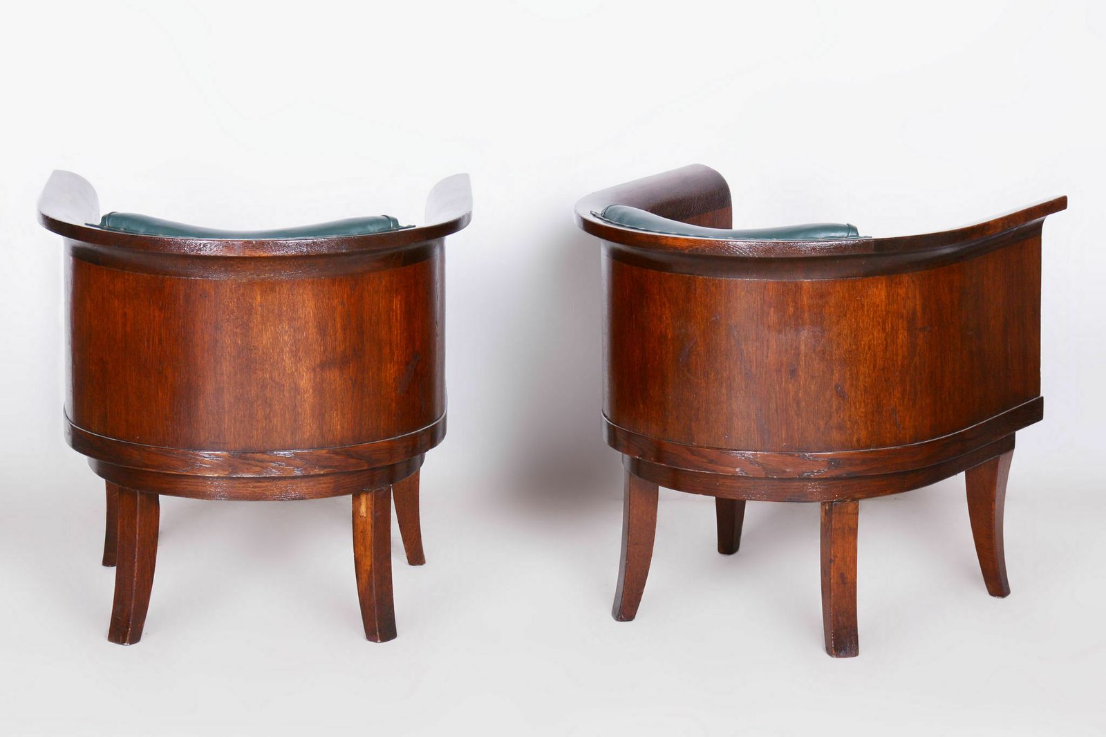 Restored Artdeco Set Of Four Armchairs, High Quality Leather, Solid Oak, New Professional Upholstery, Czechia, 1920s photo vinterior