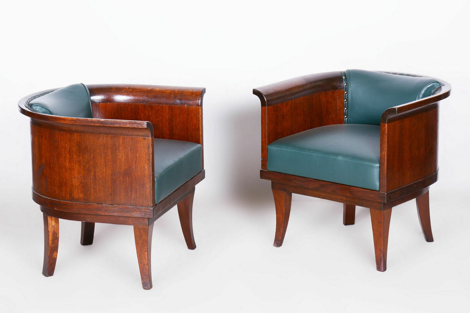 Restored Artdeco Set Of Four Armchairs, High Quality Leather, Solid Oak, New Professional Upholstery, Czechia, 1920s photo buy