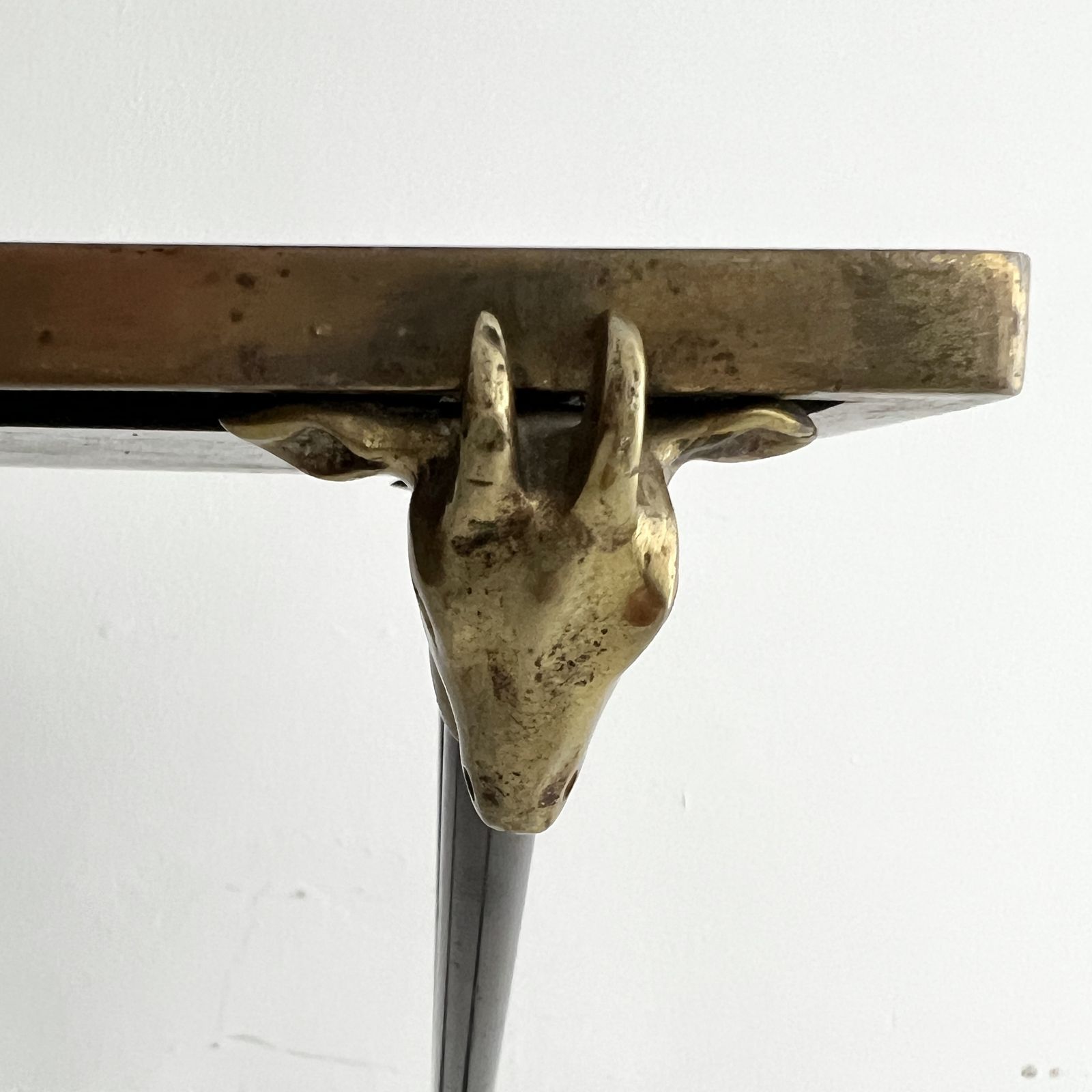 1970s 70s Maison Ramsay Gold Leaf  Brass Hoof And Rams Head French Coffee Table photo vinterior