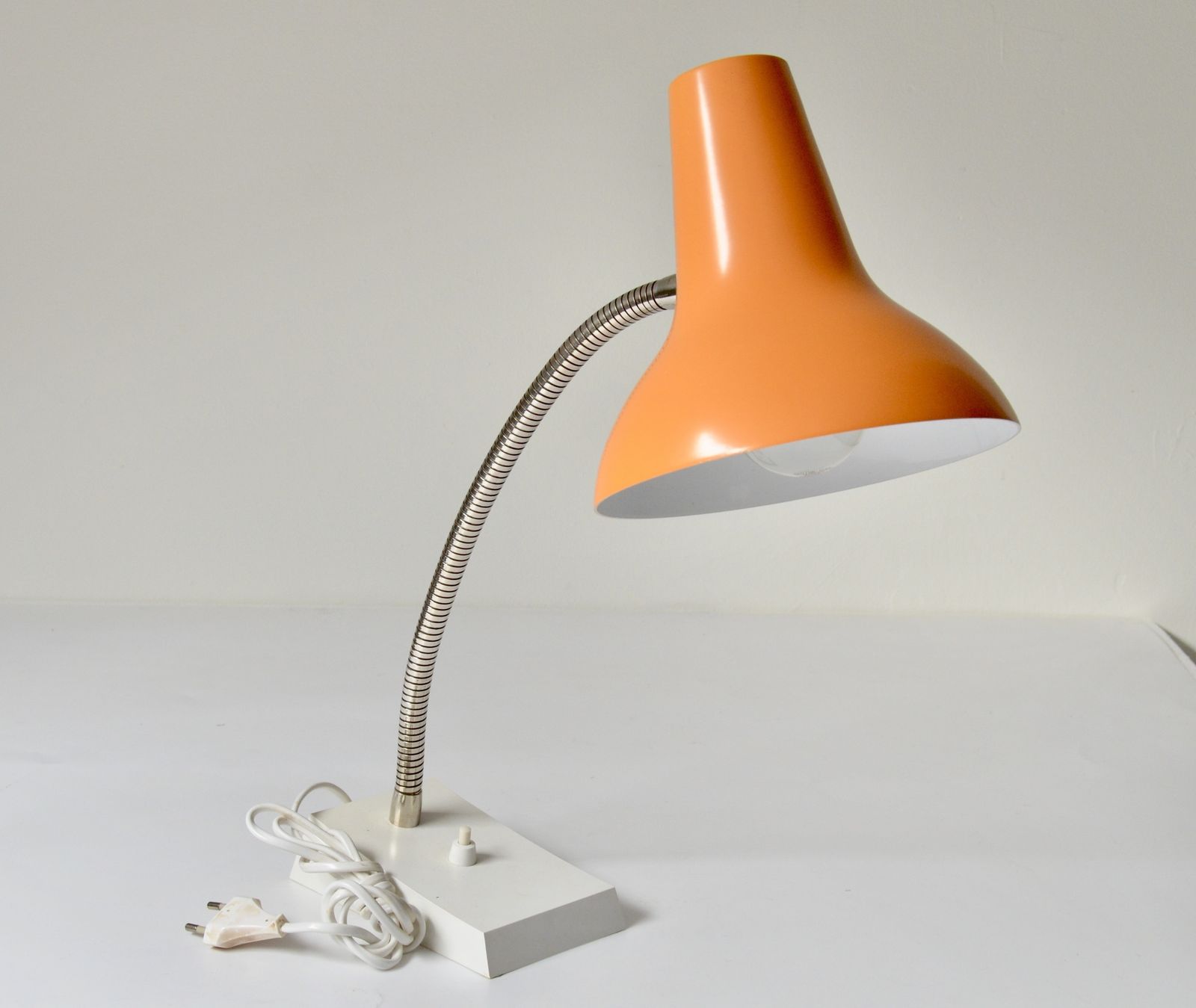 photo vinterior Vintage Metal Orange Desk Lamp By Sis Germany Model 38, 1970s New Old Stock