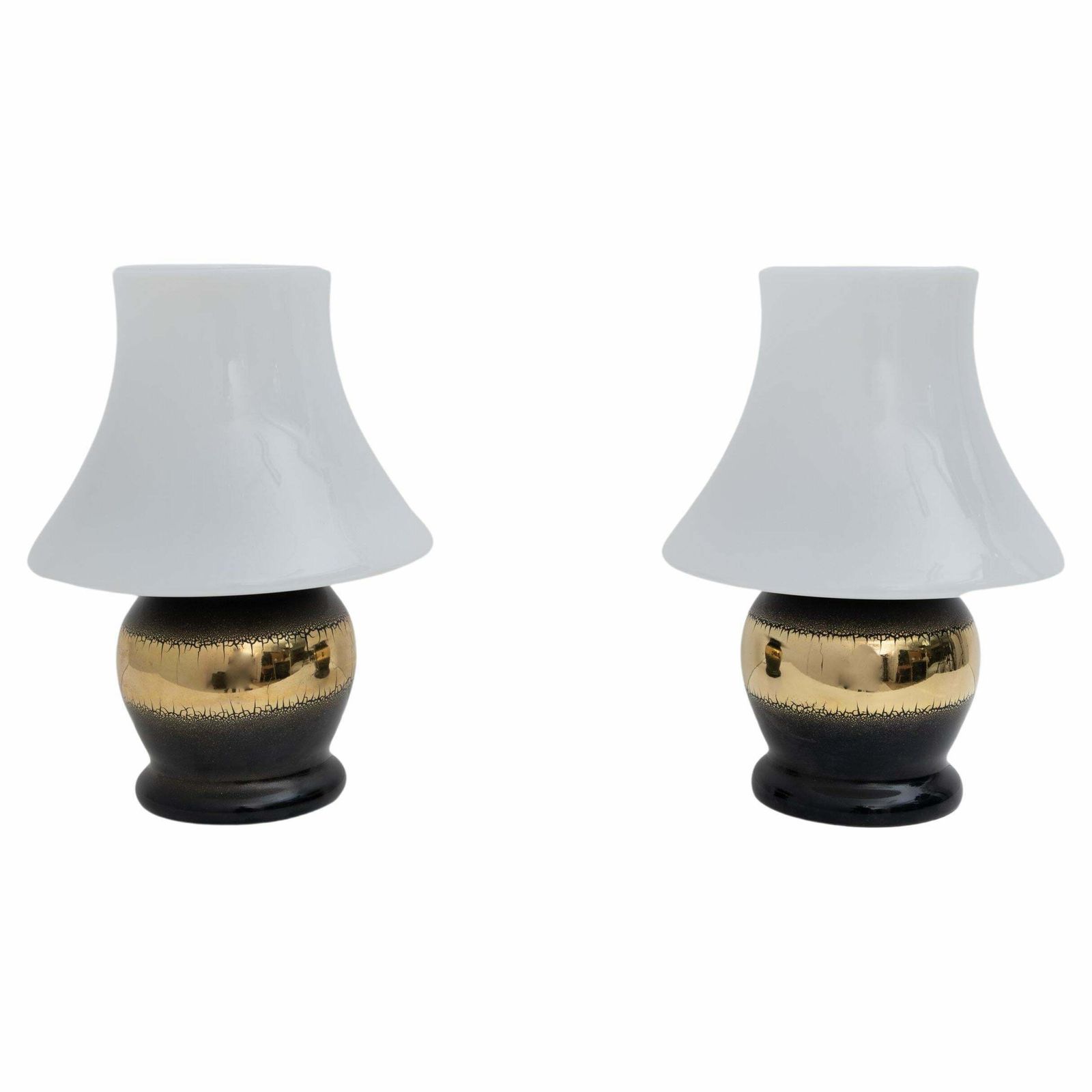 Mid Century Modern Italian Murano Glass Mushroom Table Lamps, 1970s, Pair