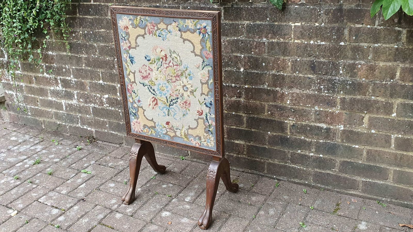 Large Vintage Mahogany And Still Life Tapestry Fire Screen photo furniture