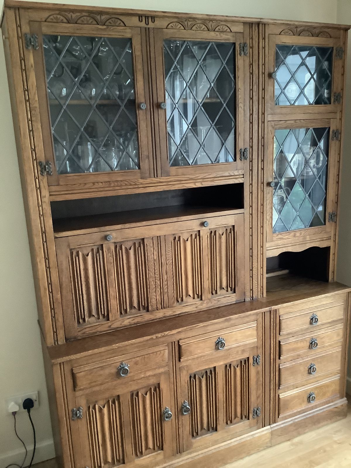 Dresser Consisting Of 4 Parts Including A Bureau, Glass Display,Leaded Glass photo 400.0