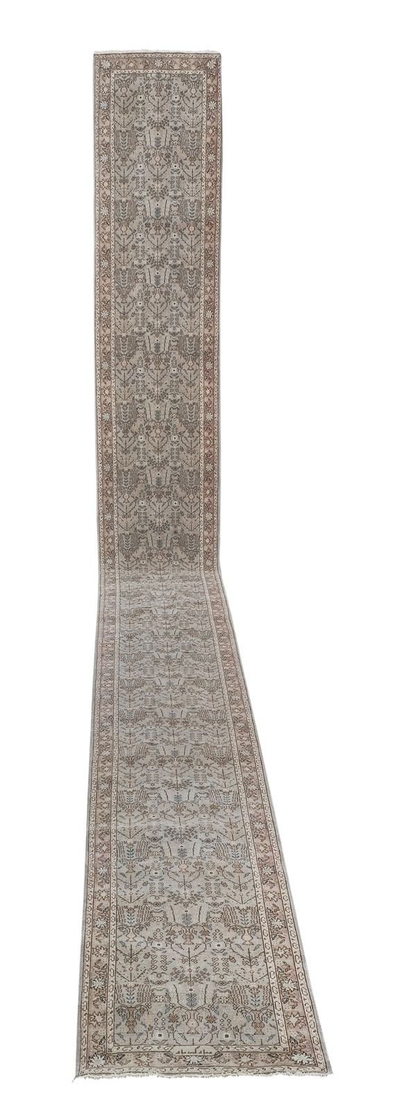 Mid 20th Century Vintage Turkish Long Runner   Floral Stair Carpet 2'7" X 24'7"