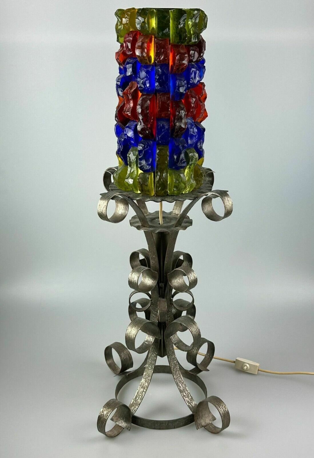 60s 70s Brutalist Floor Lamp Iron & Glass Floor Lamp Mid Century photo furniture